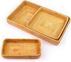 Handmade Rattan Serving Trays, Set of 3, Woven Rectangular Storage Baskets