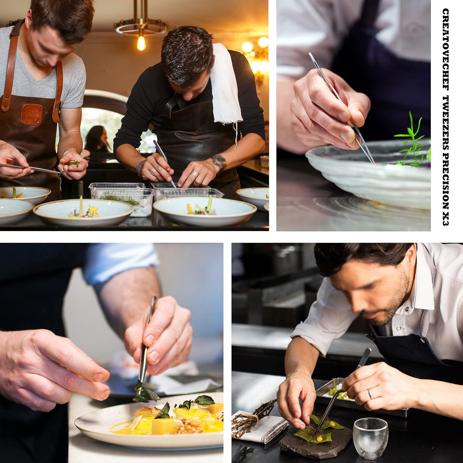 CREATIVECHEF Professional Chef Plating Kit, 7 Piece Culinary Plating Set, Black, Stainless Steel