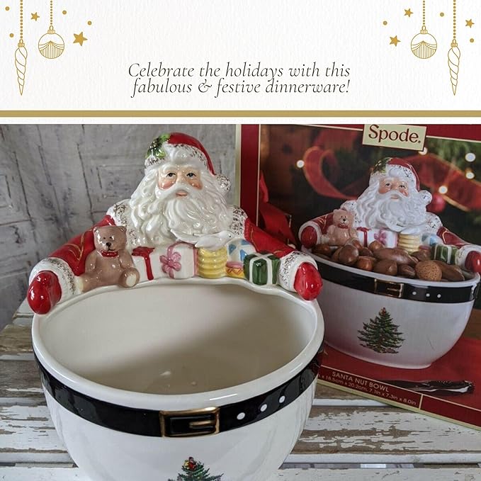 Spode Christmas Tree 7-Inch Santa Nut Bowl - Decorative Serving Bowl for Candies, Nuts, or Desserts - Christmas Holiday Season, Fine Earthenware - Holiday Entertaining & Festive Table Decor