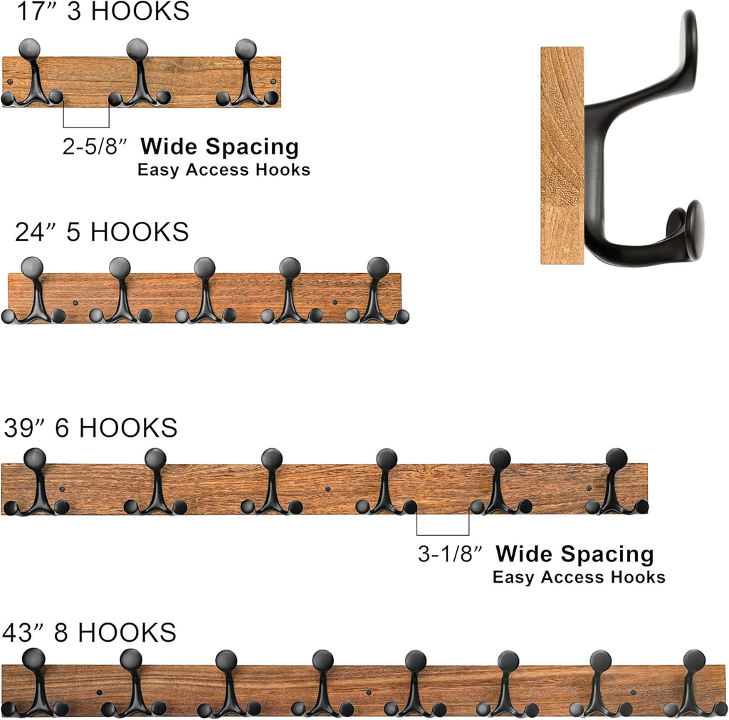 SKOLOO 39-Inch Cherry Wood Coat Rack Wall Mount with 6 Triple Hooks - Ideal for Family Entrances, Classrooms, and Pet Supplies Storage - Perfect Coat Hooks for Wall