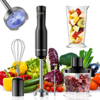 G.a HOMEFAVOR Handheld Corded Hand Blenders Set: 1000W Trigger Variable Speed 5 in 1 Stick Blenders with Stainless Steel Blade, Mixing Beaker, Whisk, Milk Frother for Soup, Baby Food, Smoothies