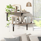 Fun Memories Floating Shelves for Wall, 12 Inch Deep Floating Shelves Set of 2, Wall Mounted Shelf with Metal Brackets, Rustic Wood Wide Shelf for Bathroom, Kitchen and Living Room, Grey, 24W x 12D