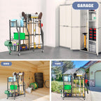 WALMANN Garden Tool Organizer with Wheels for Garage, Large Storage Capacity, Rakes/Shovels/Yard Tools Storage Stand for Shed, Garden, Indoor/Outdoor Long-Handled Tools Rolling Cart