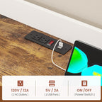 Itaar 35.4 inch Bakers Rack with Power Outlet and Storage, Farmhouse Coffee Bar Cabinet, Microwave Stand Kitchen Cabinet with Hutch, LED Lights, Wine Glass Holder and 8 Hooks，White