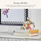 MACKENZIE-CHILDS Enamel Squashed Pot, Cute Enameled Container with Lid, 20 Ounces, White Flower Market