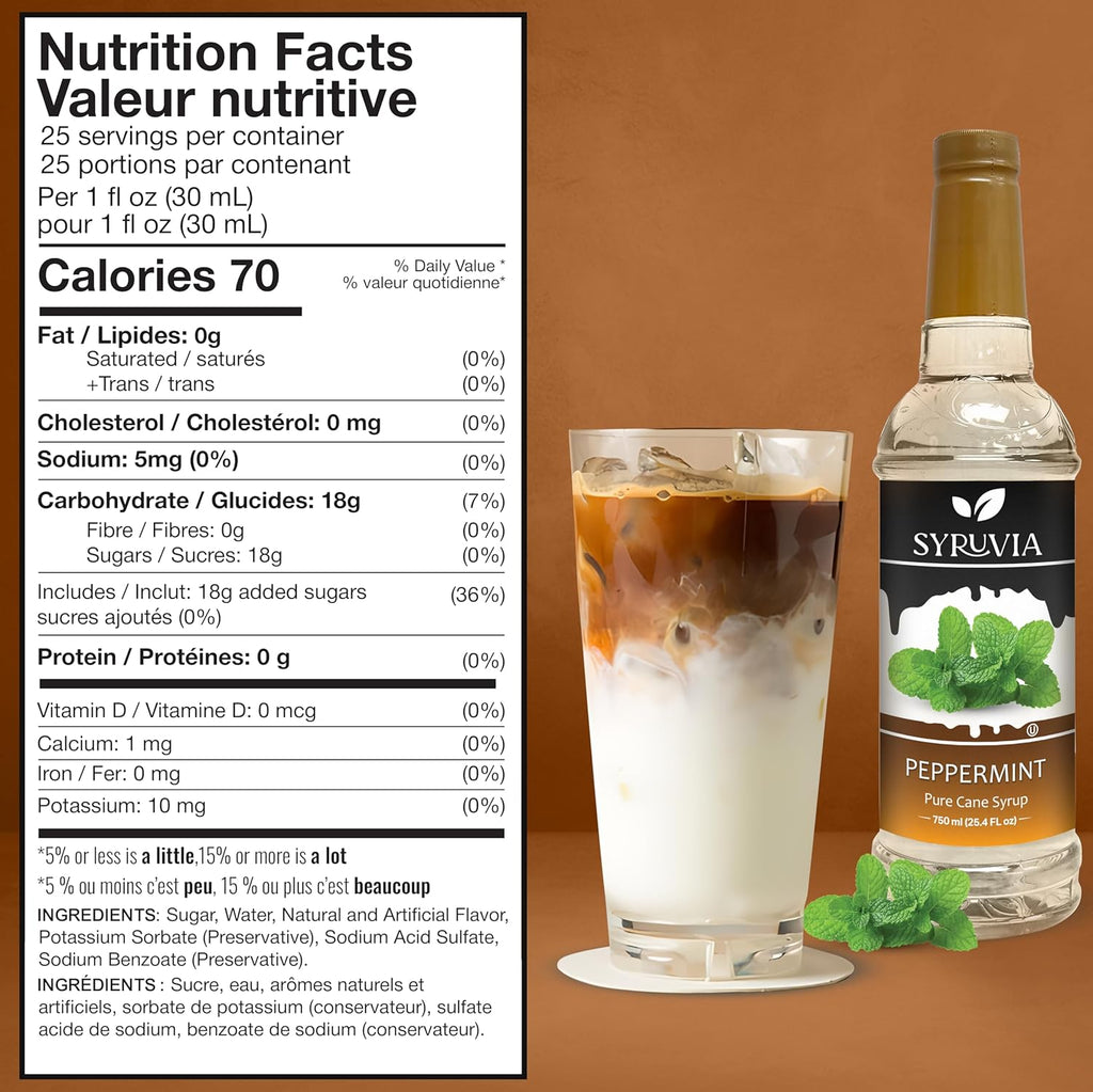 Syruvia Peppermint Syrup for Coffee 25.4 Ounces Peppermint Flavoring for Coffee