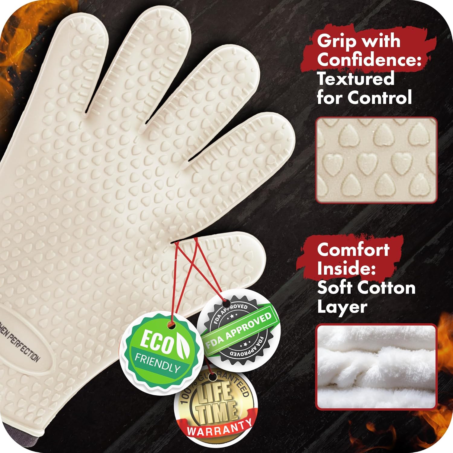 KITCHEN PERFECTION S Silicone Smoker Oven Gloves for Women -Extreme Heat Resistant BBQ Gloves -Handle Hot Food Right on Your Grill Fryer |Waterproof Oven Mitts Cooking Gloves |Superior Set+3 Bonuses