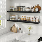 Fun Memories 48 Inch Deep Floating Shelves for Wall, 2 Pack of Long Wall Mounted Wood Shelves with Invisible Brackets for Bathroom, Bedroom, Living Room, Kitchen Decor and Storage, Black