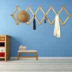 Dseap Accordian Wall Hanger: 16” High Wooden Wall Expandable Coat Rack, Hat Rack Holder, Accordion Hook for Baseball Caps, Coats, Mugs, 16 Peg Hooks, Natural