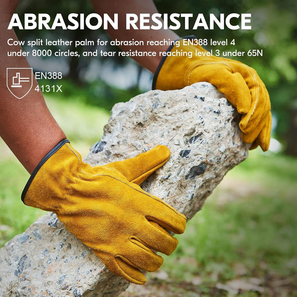 Vgo... 1-Pairs Unlined Cowhide Split Leather Work and Driver Gloves, for Heavy Duty, Truck Driving, Warehouse, Gardening, Farm (Size XL, Gold, CB9501)