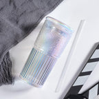 Colorful High Borosilicate Glass Cups With Lids and Glass Straws，20 OZ Rainbow Iced Coffee Water Tumbler Smoothie