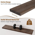 Floating Shelves for Wall Decor, 8 Inch Deep Rustic Solid Elm Wood Floating Shelves Wall Mounted, Wall Shelves with Invisible Bracket for Living Room Bathroom Bedroom Kitchen, 36 Inch Set of 2, Walnut