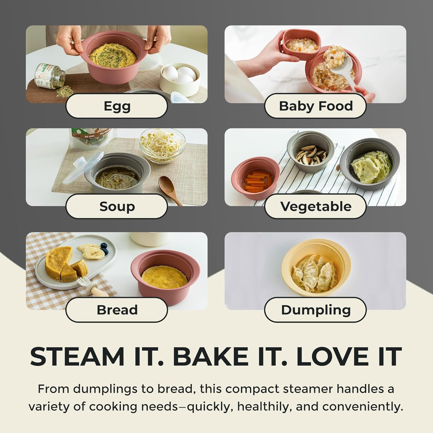 40oz Platinum Silicone Microwave Steamer Pot with Handle & Lid - Korea 100% Food-Grade Steamer Bowl, Heat-Resistant Cooker with Steam Holes, Easy Clean, Dishwasher Safe, Dry Rose