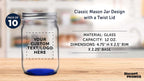 DISCOUNT PROMOS 10 Decorating Mason Jars Set, 12 oz. - Customizable Text, Logo - Canning, Aluminum Lid - Blue