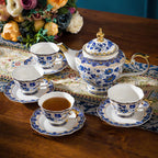 ACMLIFE Bone China Tea Set for Adults, Blue and White Tea Set for 4, Porcelain Vintage Floral China Sets for Women Party with Teapot or Gift Giving (Blue and White)