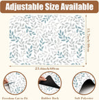 Grey and Blue Leaves Branches Dish Drying Mat for Kitchen Counter Bar Mat Hide Stain Absorbent Rubber Backed 15.7 x 23.6 Inch