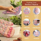 Maison d' Hermine Pot Holders Set 100% Cotton Heat Resistant Potholders 8" x 8" Hot Pads with Loop BBQ, Cooking, Baking, Grilling, Kitchen, Handling Hot Pans (Pack of 2, Ispahan)