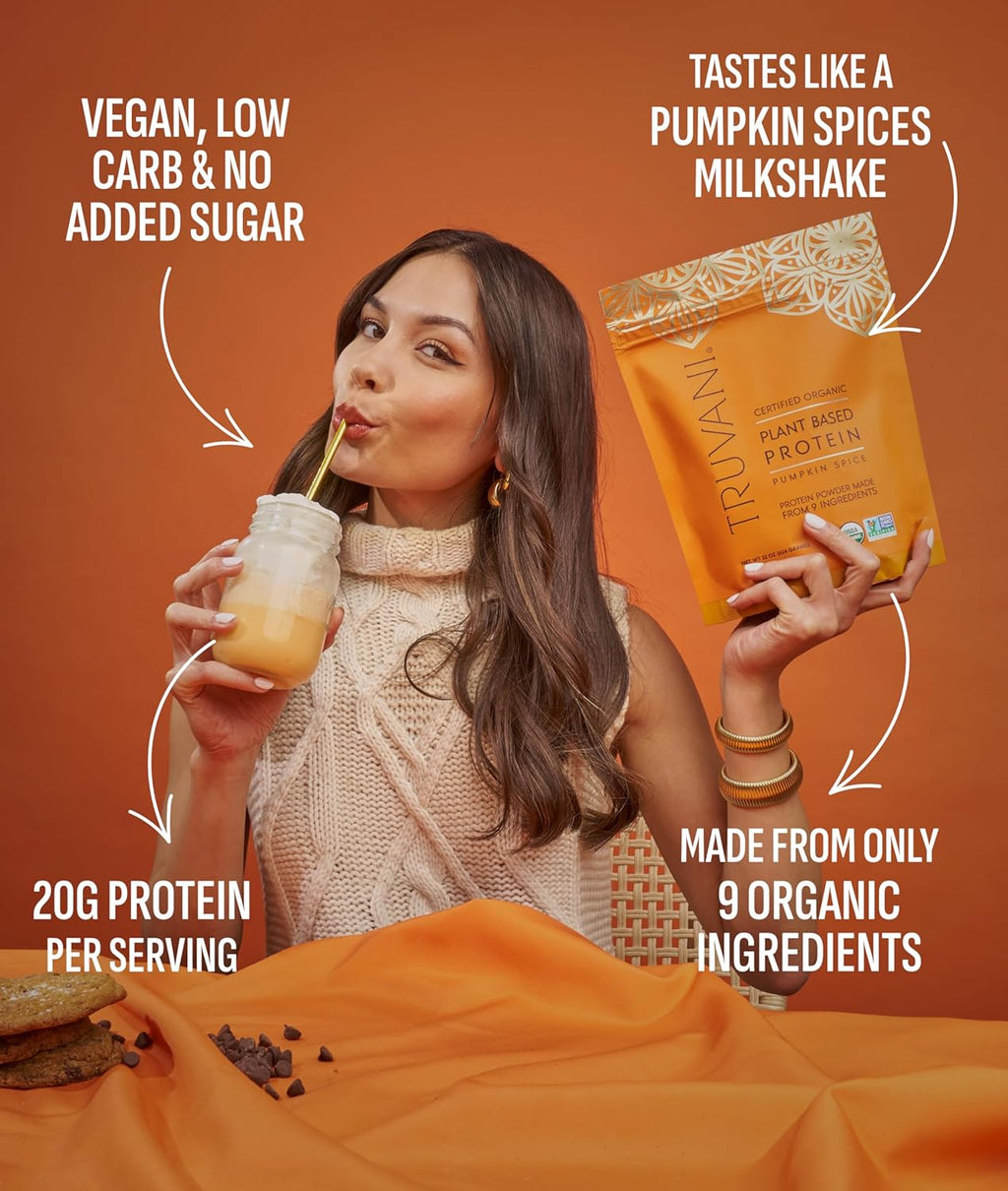Truvani Vegan Pea Protein Powder | Pumpkin Spice | 20g Organic Plant Based Protein | 10 Servings | Keto | Gluten & Dairy Free | Low Carb | No Added Sugar