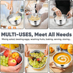 TeamFar Mixing Bowls with Lids Set, 7/3.5/2.5/1.5/1 QT, Stainless Steel Large Metal Salad Nesting Bowl, Non-Slip Silicone Bottom & Airtight Lid, Healthy & Deep - Set of 5(Black)