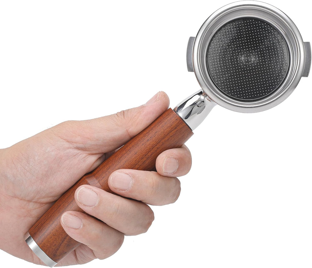 58mm Bottomless Portafilter For Gaggia Classic Pro, E24, GT and Evo Models Rosewood Handle Naked Porta Filter 58 mm & 18-21 Gram Filter Basket Included