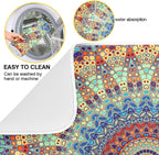 Bohemian Mandala Dish Drying Mat for Kitchen Counter Boho Ethnic Drying Mat 16 x 18 Inch with High Absorbent Reversible Microfiber Dish Drying Pad Dish Rack Pad Drainer Mat for Coffee Bar