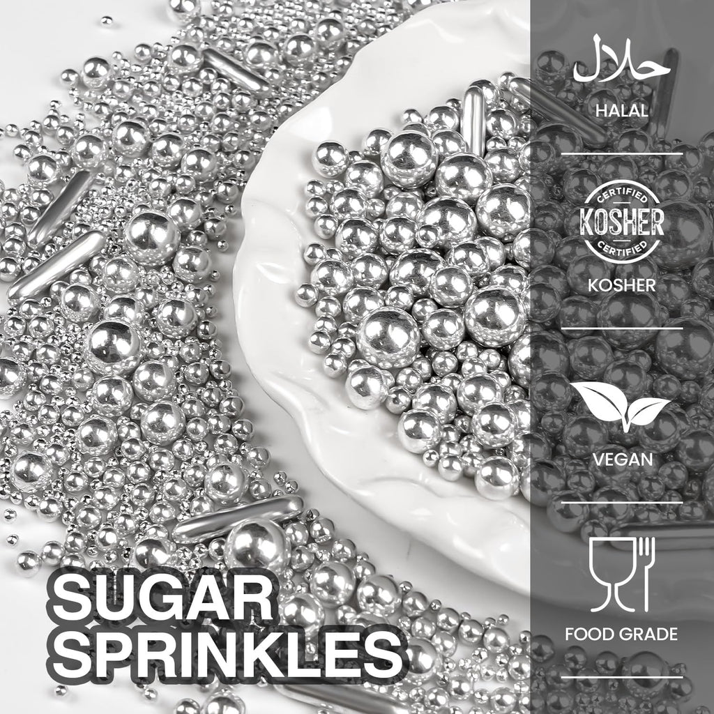 Silver Pearl Rods Sprinkles, Edible Sugar Candy Mix Size, 150g/5.29oz, Baking Cake Decoration, Food Grade, Cake Toppers, Easter, Celebration, Wedding Party Supplies