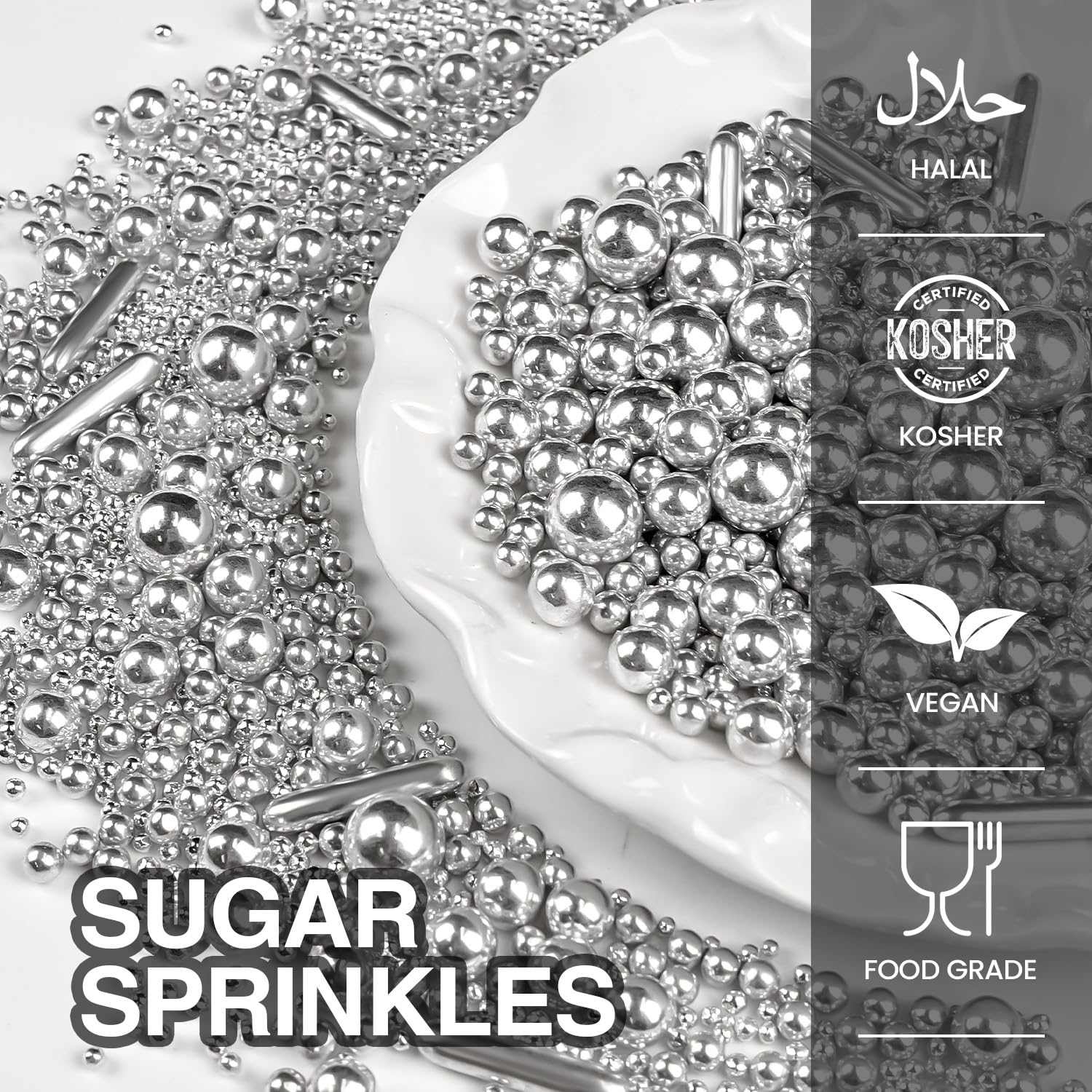 Silver Pearl Rods Sprinkles, Edible Sugar Candy Mix Size, 150g/5.29oz, Baking Cake Decoration, Food Grade, Cake Toppers, Easter, Celebration, Wedding Party Supplies