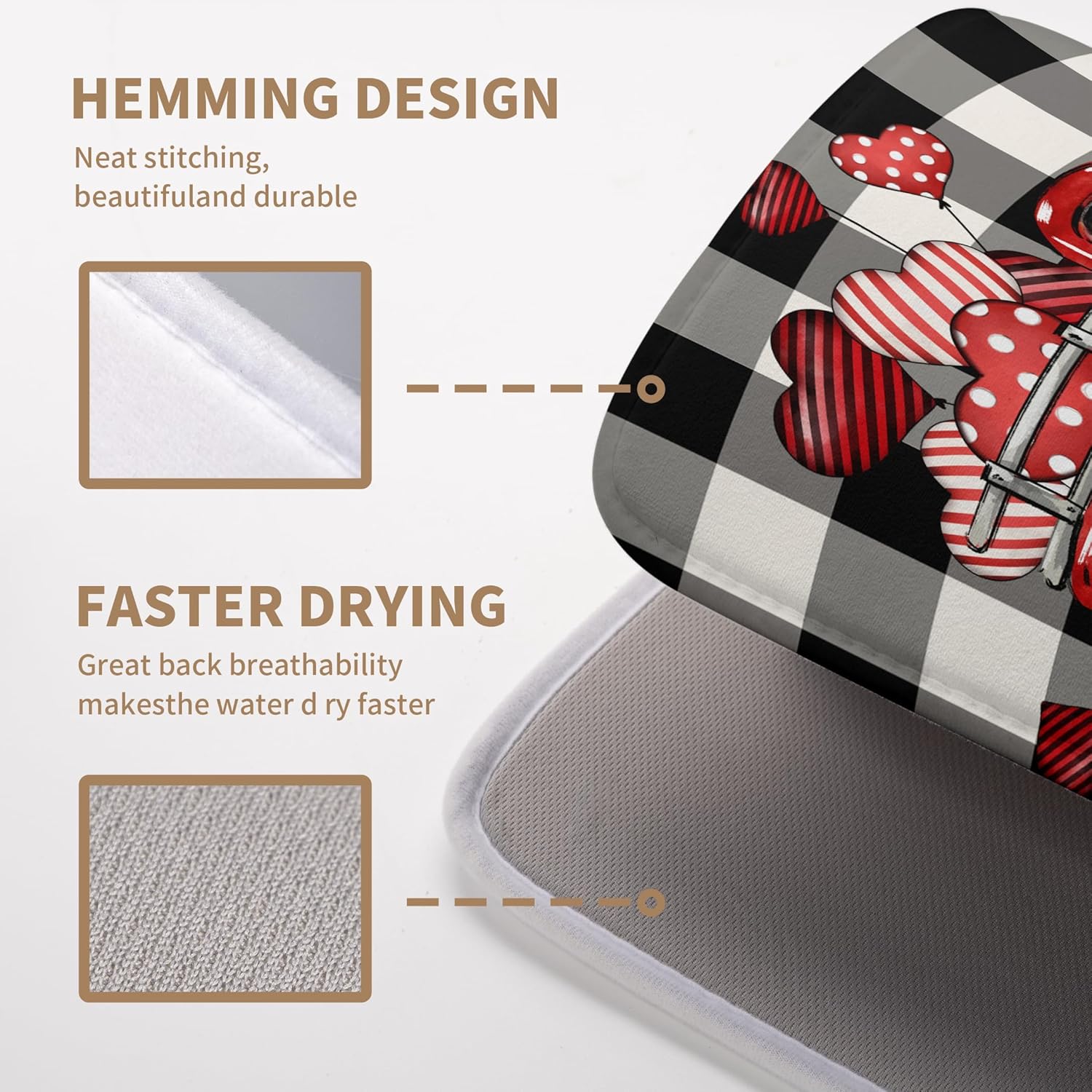 Valentines Dish Drying Mat Valentine Buffalo Plaid Hearts Kitchen Drying Pad Absorbent Dishes Dryer Mats 18x24 Inches