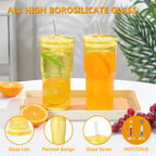 20 OZ Glass Cup with Lids and Glass Straws, High Borosilicate Iced Coffee Glass Tumblers with Lid and Straw for Drinks, 2pcs Reusable Wide Mouth Smoothie Cup(Yellow)