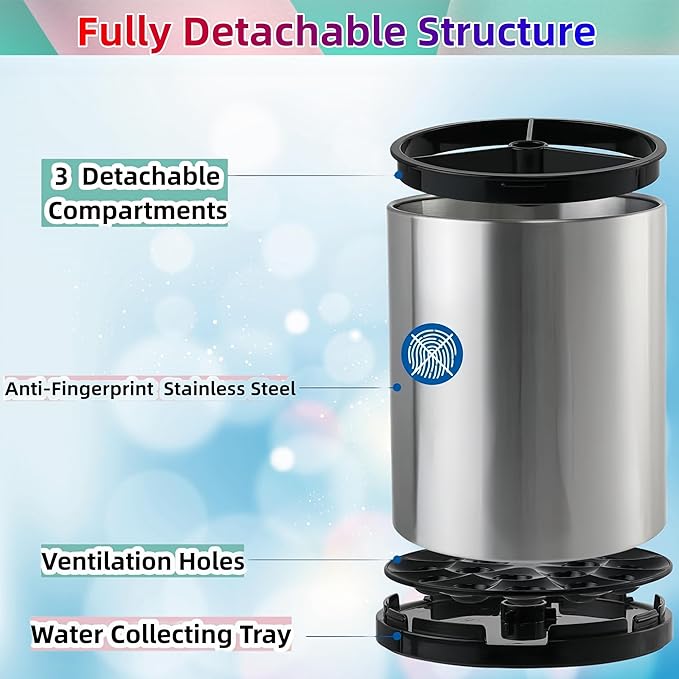 Kitchen Utensil Holder Extra Large 360°Rotating For Counter Organizer Stainless Steel Storage Cooking Silverware Caddy 3 Compartment Flatware Spoon Spatula Tool Cutlery Container（Silvery）