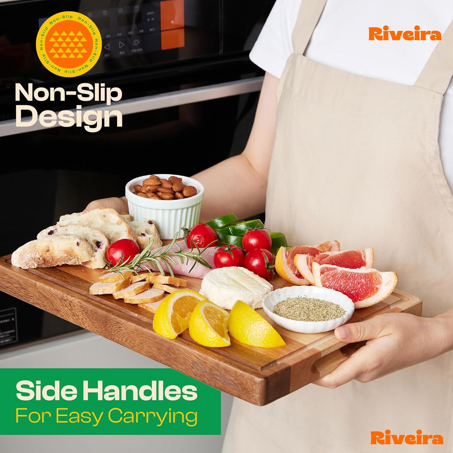 Riveira Walnut/Cherry/Maple Wood Cutting Board – Gourmet Grandeur: 18 x 12 Wooden Cutting Board – Natural Wooden Cutting Boards For Kitchen Decorative – Innovative Juice Grooves Wooden Chopping Board