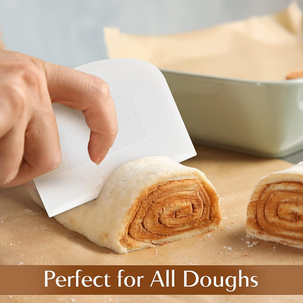 Plastic Bench Scraper for Baking - 2 White Bowl Scraper - Flexible Food Safe Dough Scraper Multipurpose Good Grip Curved and Flat Edge Dough Cutter - Essential Pan Scraper for Kitchen Use - RamPro