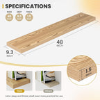 48 Inch Floating Shelves, 9.3" Deep Floating Shelf Wall Mounted, 48" Wall Shelves, Rustic Deep Bookshelf, Large Display Shelves & Storage Shelves for Bedroom, Living Room, Light Brown, Set of 1