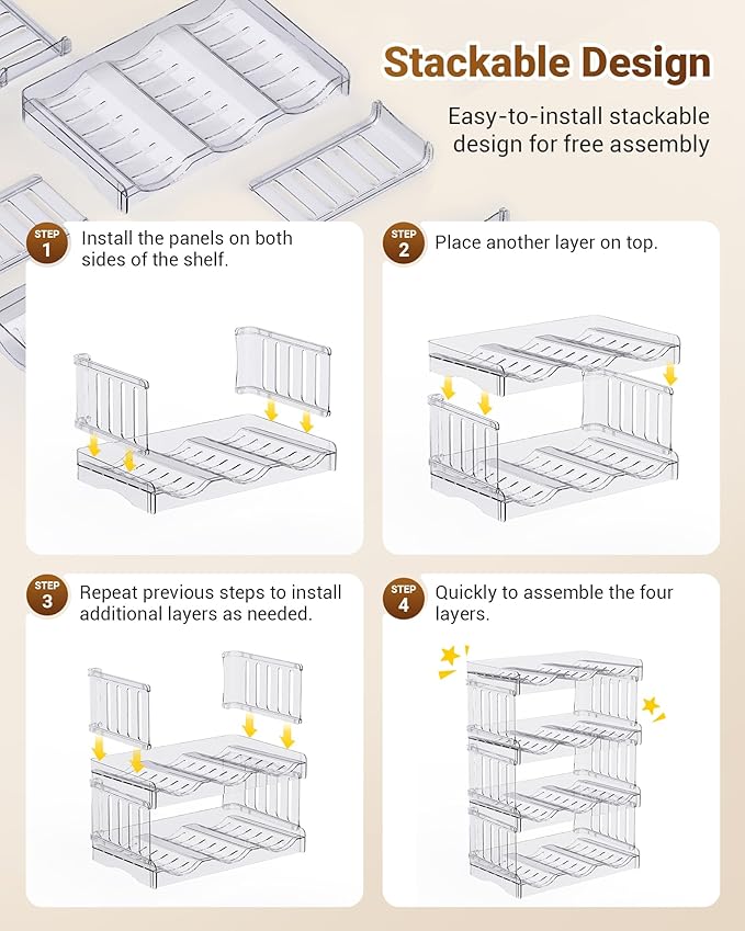Water Bottle Organizer Holder for Stanley Cup Accessories, Fridge Kitchen Cabinet Organizer and Storage for Meoky 40 oz Tumbler with Handle, Stackable Plastic Travel Mug Cup Rack Gifts, 3Pack