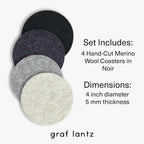 Graf Lantz - Bierfilzl Merino Wool Round Coasters Set of 4 - Noir (4" Circles) - Absorbs 30% of Weight - German Wool - Heat Resistant, Sustainable, & Reusable - Home Decor & Coffee Table Decor