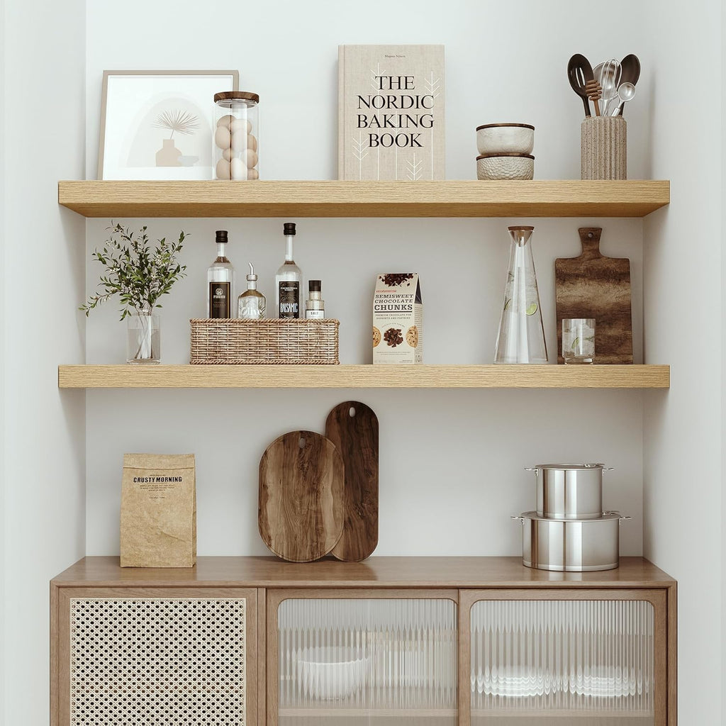 Vivelove Single Floating Shelves Oak 48 Inches, 48 x 10 inch Deep x 1.8 in Thick, Long Wall Shelves Heavy Duty 80 lbs for Bedroom, Living Room, Kitchen, Office, Modern Shelf Book Home Decor