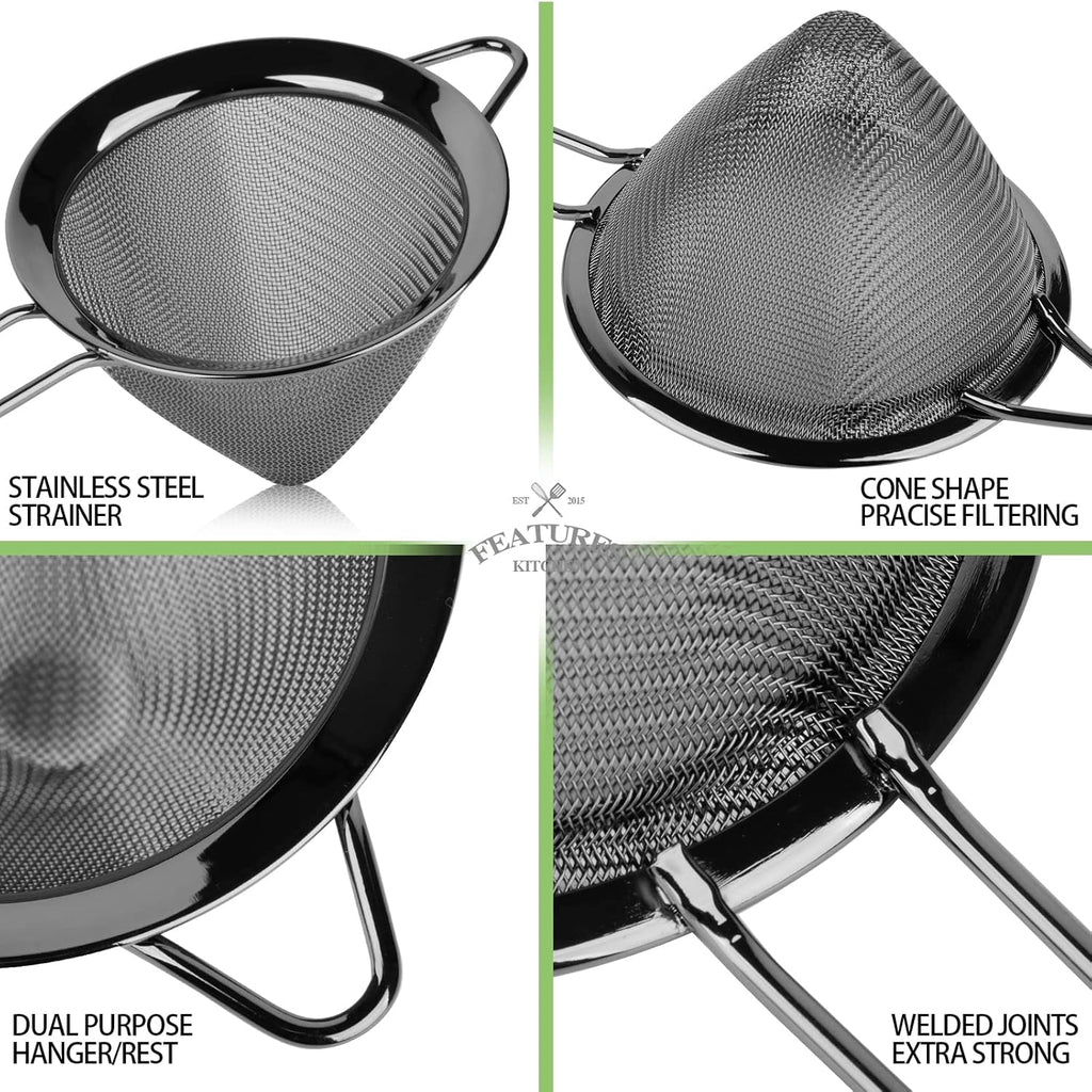 2 Pack Stainless Steel Small Food Strainer, Fine Mesh Sieve with Long Handle, Cocktail Strainer For Cocktails, Tea Herbs, Coffee & Drinks, Rust Proof & Great as Tea Strainer, 3.5inch