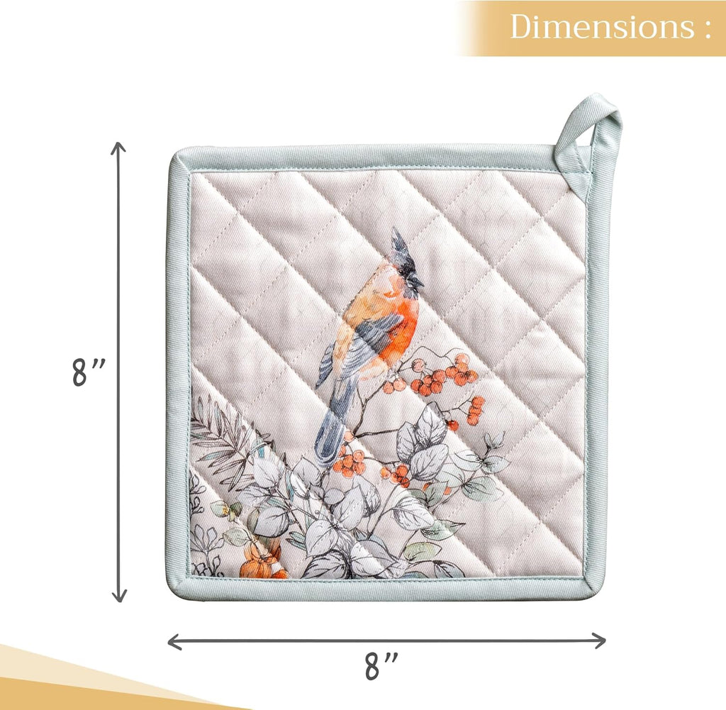 Maison d' Hermine Pot Holders 100% Cotton Heat Resistant Potholders 8" x 8" Hot Pads with Loop BBQ, Cooking, Baking, Grilling, Kitchen, Handling Hot Pans (Pack of 1, Whitish Shabby Chique)