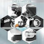 Moss & Stone Black Stand Mixer, 6 Speed Electric Mixer With 5.5 Quart Stainless Steel Mixing Bowl, Black Body Kitchen Mixer With Dough Hook, Egg Whisk, Beater & Baking Spatula, Classic Food Mixer