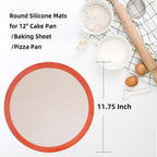 Round Silicone Baking Mats for 12 Inch Pizza Pan, 12 Inch Large Pizza Mat or Dough/Cake Mat, Round Liner for Rolling/XL Air Fryer/Cooling Rack/Microwave, Food Grade Non-Stick Reusable(11.75", 2PCS)