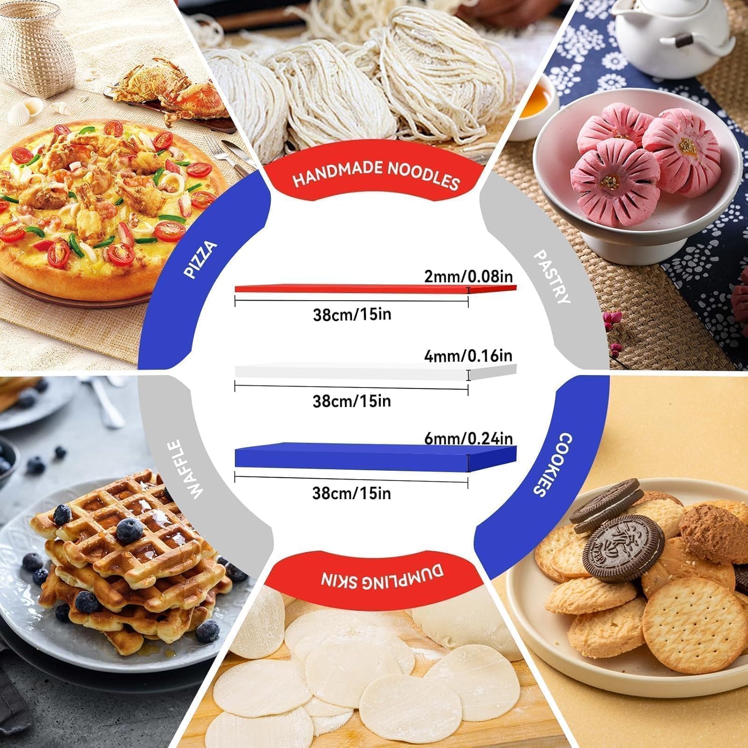 6Pcs Silicone Rolling Pin Guides, Dough Leveler Sticks Dough Ruler Measuring Dough Strips Guides Pastry Ruler Perfection Sticks for Thickness Guide Pastry Cookie Kitchen Restaurant