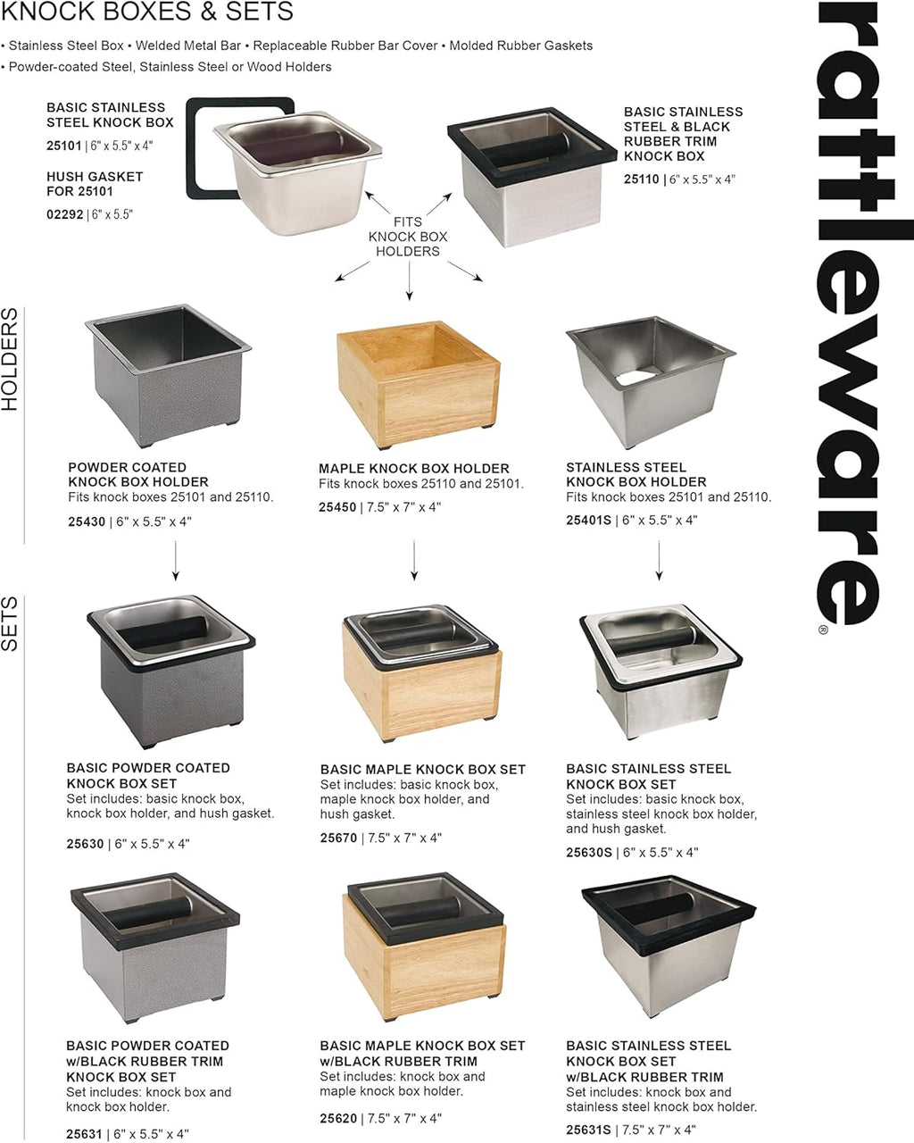 Rattleware Knock Box Holder For Home, Cafe, Restaurant, Hotel, Office, or Commercial Establishment - Heavy Duty Knock Box Holder Trusted By Baristas Worldwide - Stainless Steel (9.25" x 5.5" x 4")