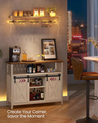 VASAGLE Buffet Cabinet, Coffee Bar Storage Cabinet, Sideboard with 2 Sliding Barn Doors, Adjustable Shelves, 13 x 39.4 x 31.5 Inches, for Living Room, Rustic White and Honey Brown ULSC092W01