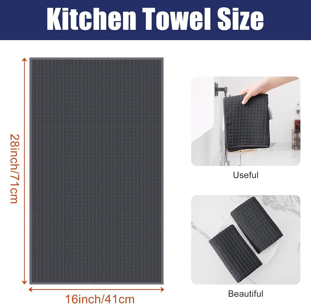 Homaxy Microfiber Waffle Weave Kitchen Towels, 16 x 28 Inch Ultra Absorbent and Solid Color Dish Towels, 8 Pack, Dark Grey
