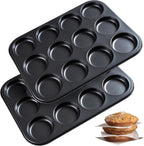 Nonstick Muffin Top Pan Set, 12-Cup, 13.5 x 10.2 inches, 2-Pack, Black