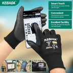 Kebada W1 Work Gloves for Men and Women, PU Coated Safety Gloves with Grip, Touchscreen, Ideal for Warehouse Package Handling, Construction, Gardening, Black X-Small