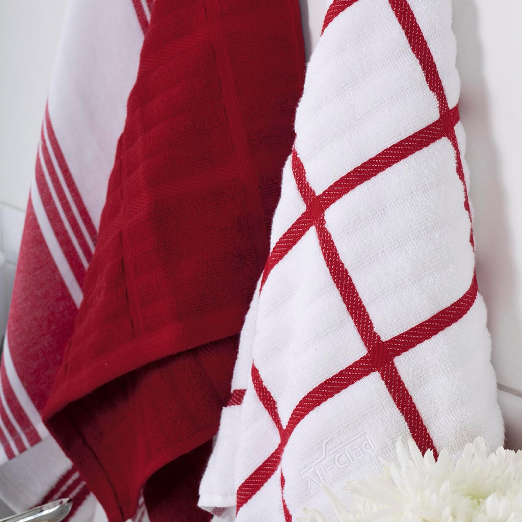 All-Clad Checked Kitchen Towel: Highly Absorbent, Super Soft Long Lasting - 100% Cotton, 17"x30" Tea Towel for Cleaning & Drying Dishes, Pans, Glassware, or Countertops, (1-Pack), Chili