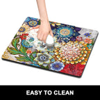 Rnivvi Dish Drying Mat for Kitchen Counter, 16 x 18" Cute Flower Theme Absorbent Heat Resistant Drying Pad with Non-slip Rubber, Coffee Bar Mats for Coffee Machine Dish Rack, Mandala Floral