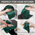 Kitinjoy 100% Cotton Waffle Weave Kitchen Towels, 4-Pack Super Soft and Absorbent Dish Towels for Drying Dishes, Kitchen Hand Towels, 13 in x 28 in, Dark Green