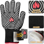 DEYAN 932°F Heat Resistant BBQ Gloves | Silicone Non-Slip Oven Mitts for Grilling, Baking, Smoking | Fireproof & Flexible with Fingers (Grey, 1 Pair)